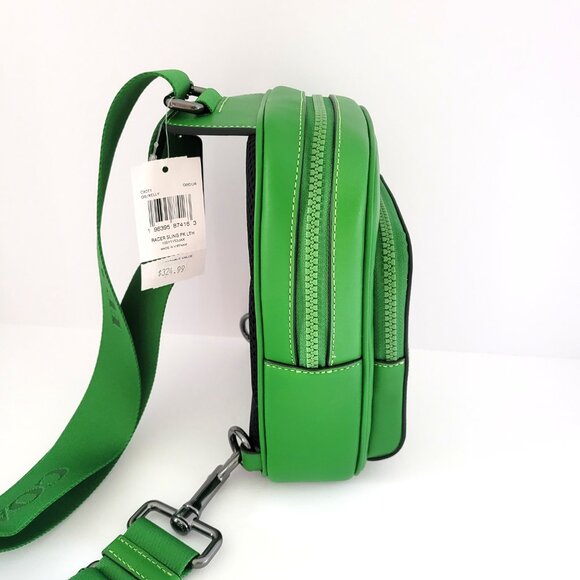 Coach CX071 Racer Sling Pack Leather Messenger Bag Kelly Green - Picture 5 of 7